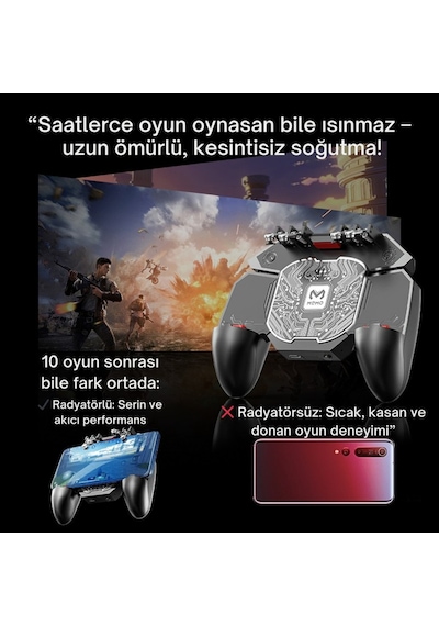 Polham 6 Parmak Kontrollü Radyatörlü Soğutmalı 4000mah Bataryalı Profesyonel Oyun Gamepadi Pubg, Cod, Free Fire Ve Tüm Mobil Oyunlar İçin
