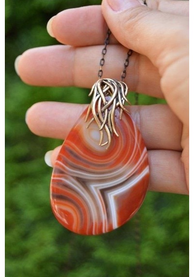 Stoneage Jewellery Dantelli Akik Doğal Taş  Kolye Siyah