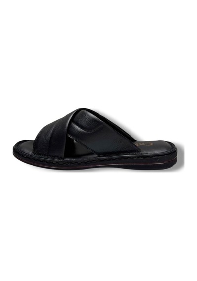 Cakgo 170-26 Hakiki Deri Ultra Soft Çapraz Bant Anatomik Erkek Terlik 40-47 Siyah