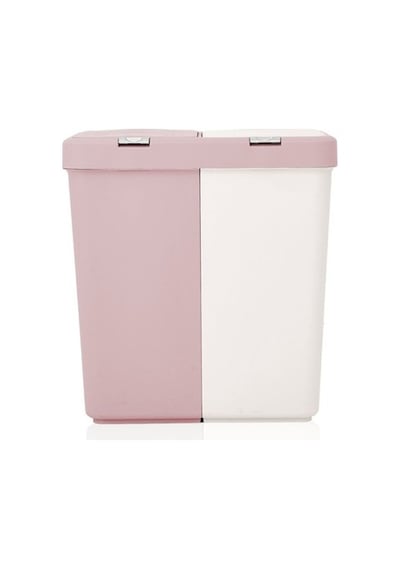 Pembe Ve Beyaz İki Renkli Çamaşır Sepeti, 80 L Açık Bej