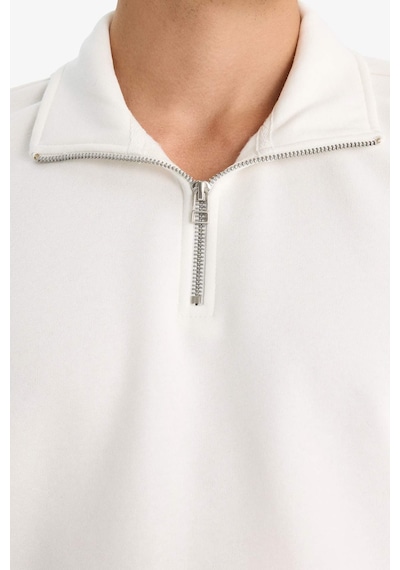 Defacto Regular Fit Dik Yaka Yarım Fermuarlı Basic Düz Sweatshirt X7405az25auwt32 Beyaz