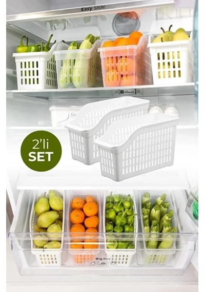Buzdolabı Düzenleyici Set, 2'li, Plastik, Gıda Sınıfı, Bpa İçermez, Bulaşık Makinesine Uygun, Hava Sızdırmaz, İstiflenebilir, Gıda Servisi İçin Çok Renkli