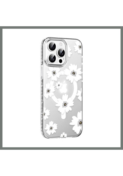 Bezos Joko İphone 15 Pro Uyumlu Floral Magsafe Kapak - Beyaz Mmbz