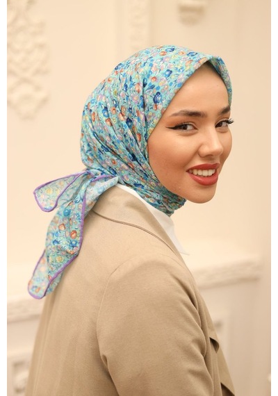 Silk Home Karanfil Desen Soft Pamuk Eşarp Turkuaz