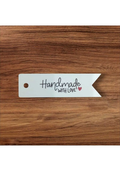 Store Handmade With Love Ve Kalp Renkli Baskılı Karton Etiket 100 Adet 7cmx2cm Yapışkansız Çok Renkli
