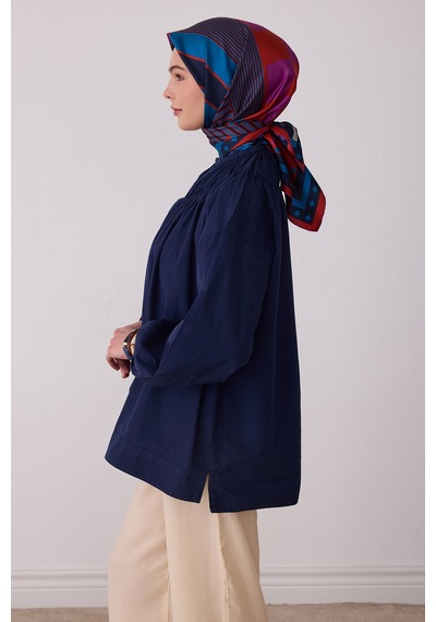 Belli Geometrik Desen %100 Twill İpek Eşarp Be01 Petrol