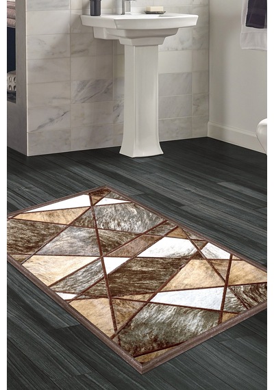 Dekoreko Kaymaz Taban Djt Banyo Halısı Star Pamuk Modern 1716 Gri Kahve