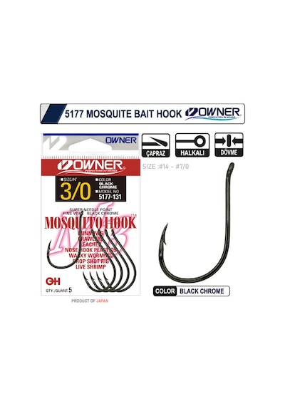 Owner 5177 Mosquito Hook Black Chrome Sinek İğne - 1 1