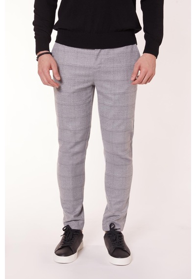 Braccas Erkek Beli Lastikli Slim Fit Ekoseli Gri Pantolon Gri
