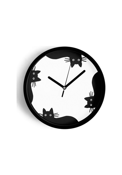 Kedi Tasarım Modern Duvar Saati - 25cm - Önü Camlı Siyah Kasa - Sessiz Mekanizma-jh0610 Siyah