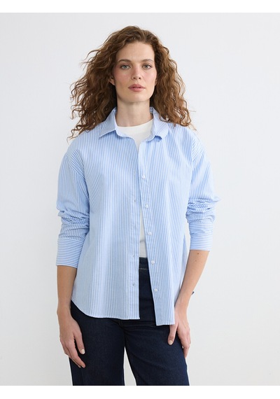 Lcw Everyday Mavi Çizgili Poplin Kadın Gömlek