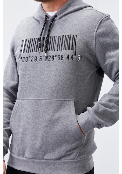 Tommy Life Gri Melanj Nakışlı Kanguru Cep Standart Kalıp Kapüşonlu Erkek Sweatshirt - 87839 GRİ MELANJ
