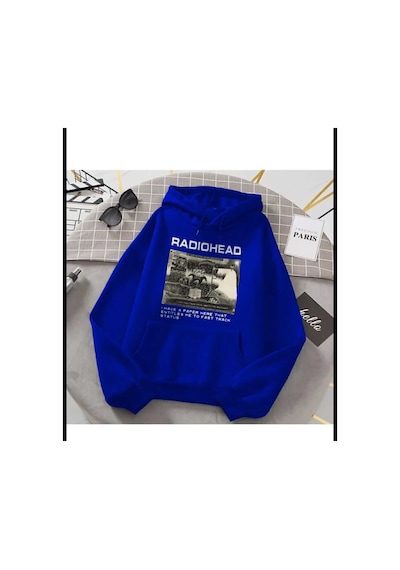 Kozia Outdoors Malkoçbey Kapüşonlu Baskılı Oversize Unisex Sweatşhirt Mavi Mavi