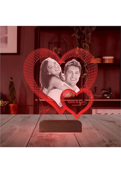 Luvivia Kalp Sevgiliye Hediye Fotoğraflı 3d Lamba - Masa Gece Lambası V19 Şeffaf