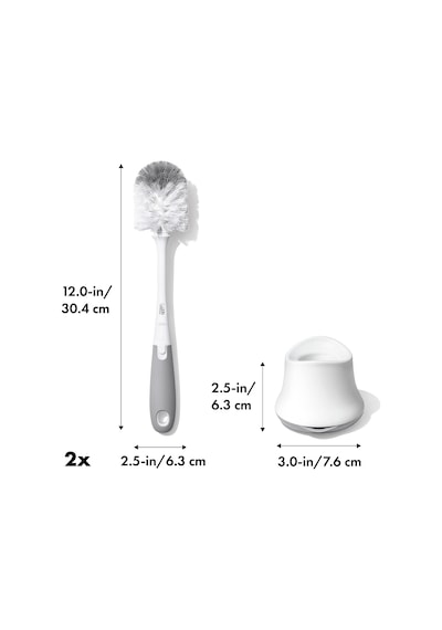 Oxo - Good Grips Tot Şişe Fırçası, Ucu Temizleyici Ve Ayaklı Gri, 2'li Paket