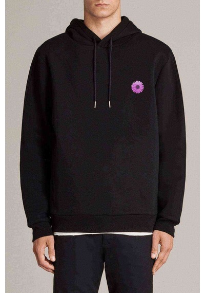 Amoled Flower 3 Baskılı Siyah Erkek Örme Kapşonlu Sweatshirt