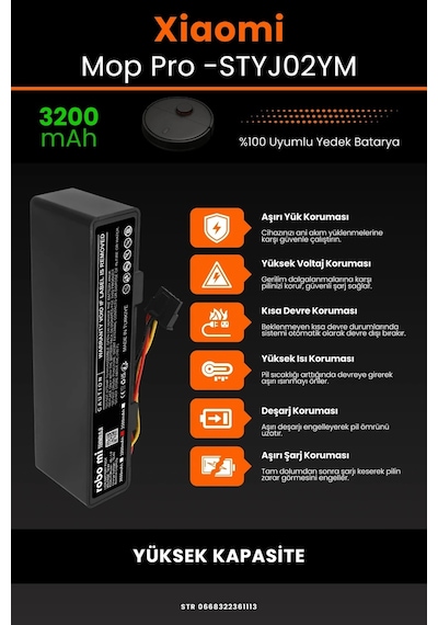 Xiaomi Mi Vacuum Mop Pro STYTJ02YM Uyumlu 3200mAh Robot Süpürge Bataryası