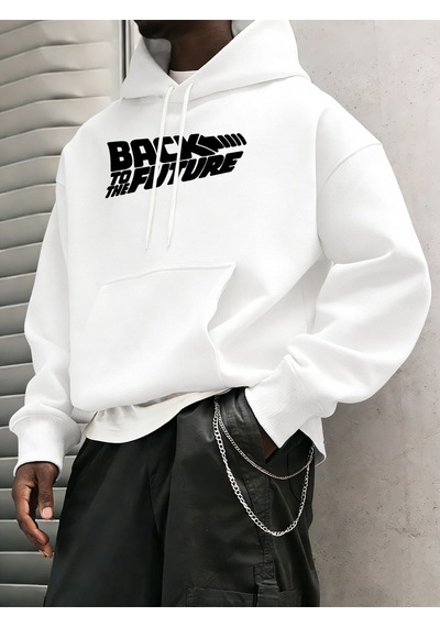 Startmore Startmoregeleceğe Dönüş Baskılı Sokak Günlük Kapüşonlu Üstleri Erkek Polar Modası Sweatshirtler Sonbah Beyaz