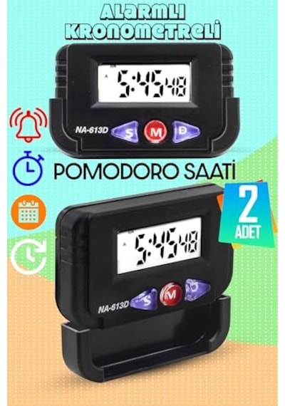 Tr 2 Adet Pomodoro Öğrenci Saati Kronometreli Alarmlı Takvimli Dijital Ders Çalışma Saati Masa Oto Saat Diğer