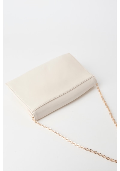 Vivaq Kadın Krem Zarf Tasarım 2 Bölmeli Mini Zincir Askılı Çıt Çıt Kapama Clutch Ve El Çantası
