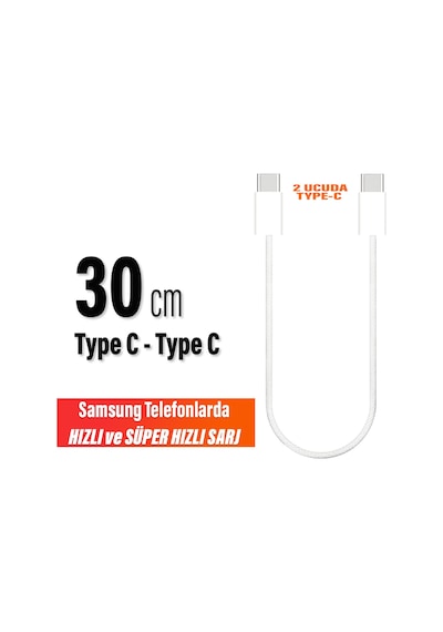 30cm Typec Şarj Kablosu 60w Hızlı Type-c Girişli Samsung Telefon Uyumlu Typec To Typec