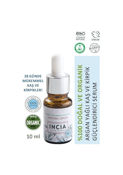 INCIA %100 Doğal Kaş ve Kirpik Serum Bitkisel Yoğunlaştırıcı Yoğun Bakım Yağı Vegan 10 ML