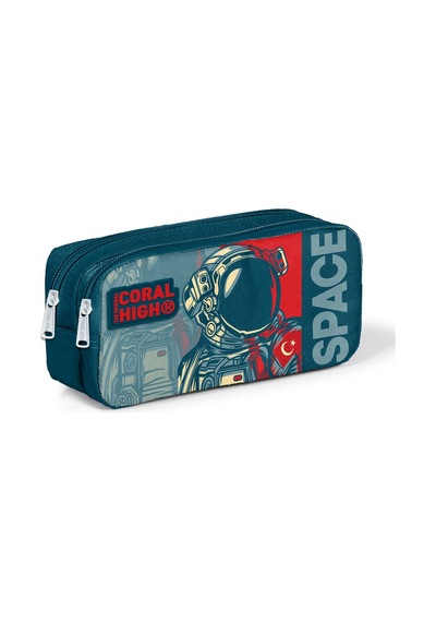 Coral High Kids Çivit Astronot Desenli İki Bölmeli Kalem Çantası