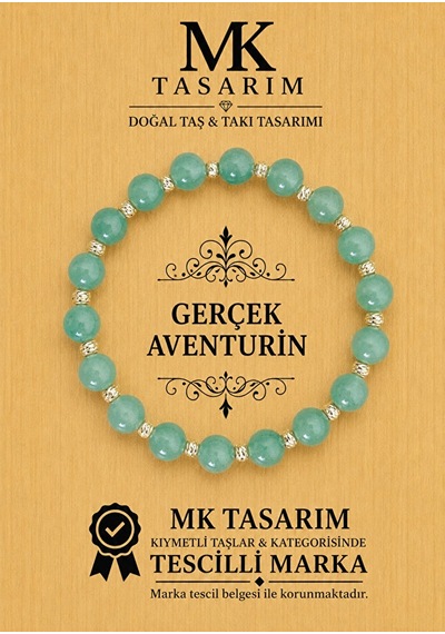 Mk Tasarım Gerçek Aventurin Bileklik Mk.7000.849- Rahatlık-dinginlik-enerji- Stres Bilekliği Çok Renkli