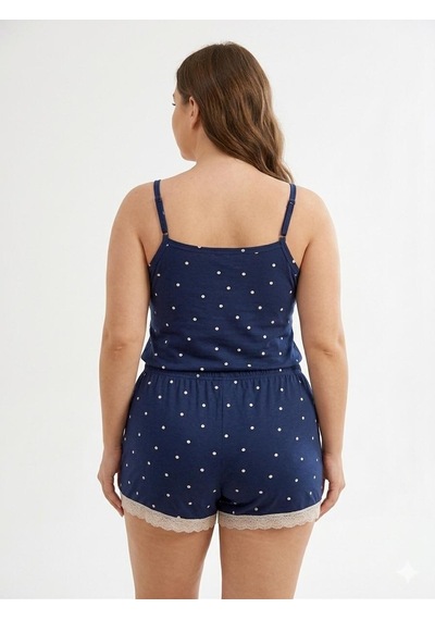 Pemilo Kadın 7240 Büyük Beden İp Askılı Şortlu Pijama Takımı Lacivert