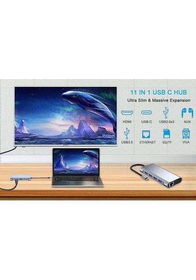 Molix Mx-1001 11-in-1 Type-c Çok Fonksiyonlu Hub - 4k Hdmı, Vga, Ethernet, Pd Şarj Ve Kart Okuyucu Adaptör