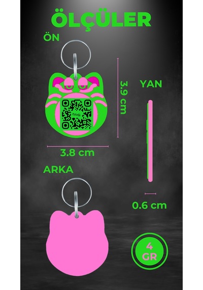 Petjoo 5.Jane Martinke Pembe-Yeşil Qr'lı Kedi Künyesi