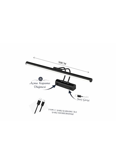 Sarjlı Led Flüt Resim Aplik 8w 3200k Gün Işığı 50cm Duvar Tipi Ayna/tablo Üstü Dekoratif Işık Ip20 Iç Mekan Kullanım Siyah
