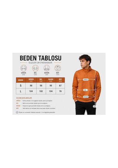 Neco Giyim Erkek Dik Yaka Fermuarlı Günlük Spor Sweatshirt Turuncu Turuncu