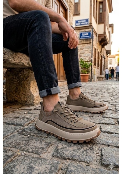 Guja 26y514 Rahat Hafif Taban Tekstil Lastik Bağcıklı Sneaker Erkek Ayakkabı Haki