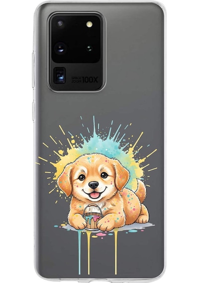 Samsung Galaxy S20 Ultra İle Uyumlu Splash Köpek Tasarımlı Şeffaf Silikon Kılıf Şeffaf