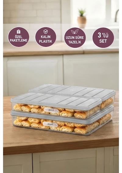 Selka Home 3'lü Set ( 1 Adet 2,25 2 Adet 1 Lt. ) Nora Organizer  Buzdolabı Buzluk Düzenleyici Saklama Kabı