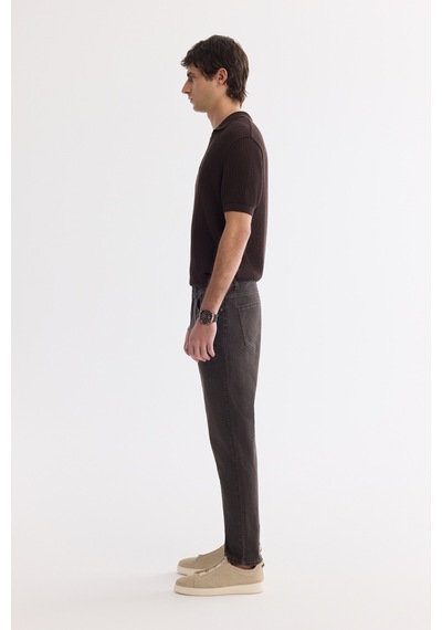 Avva Erkek Kahverengi Eskitme Yıkamalı Pamuklu Elastan Madrid Comfort Slim Fit Jean Pantolon A61y3511 Kahve