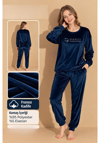 Boyraz Kadın Kışlık Fransız Kadife Bisiklet Yaka Uzun Kol Pijama Takımı 03093- 1 Adet Lacivert Boyraz Kadın Kışlık Fransız Kadife Bisiklet Yaka Uzun Kol Pijama Takımı 03093- 1 Adet Lacivert
