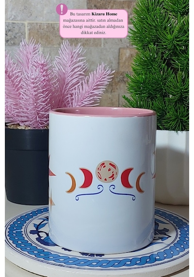 Tek Göz Manifest Tasarım Pembe Porselen Kupa Bardak Pembe