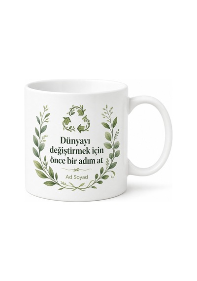 Geri Dönüşüm İleri Dönüşüm Çevreci Kadınlara Özel Kupa Bardak Hediye Beyaz / Çok Renkli