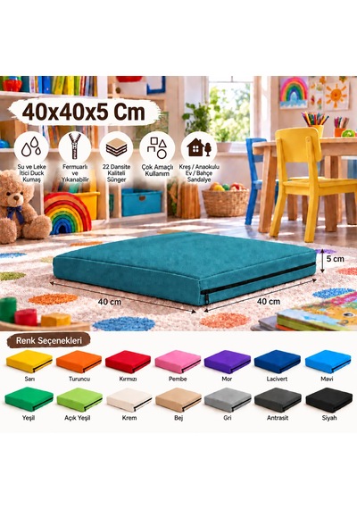 40x40x5 Cm Kare Minder - Sandalye Minderi - Kreş Anaokulu Oyun Aktivite Minderi - Bahçe Dekor Minderi Petrol Mavi