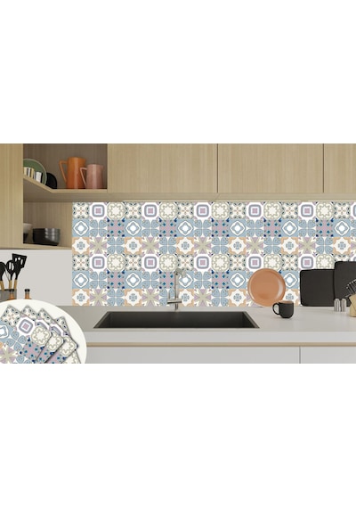 Tink KENDİNDEN YAPIŞKANLI RENKLİ KABUKİ DESENLİ PVC KARO 30X30