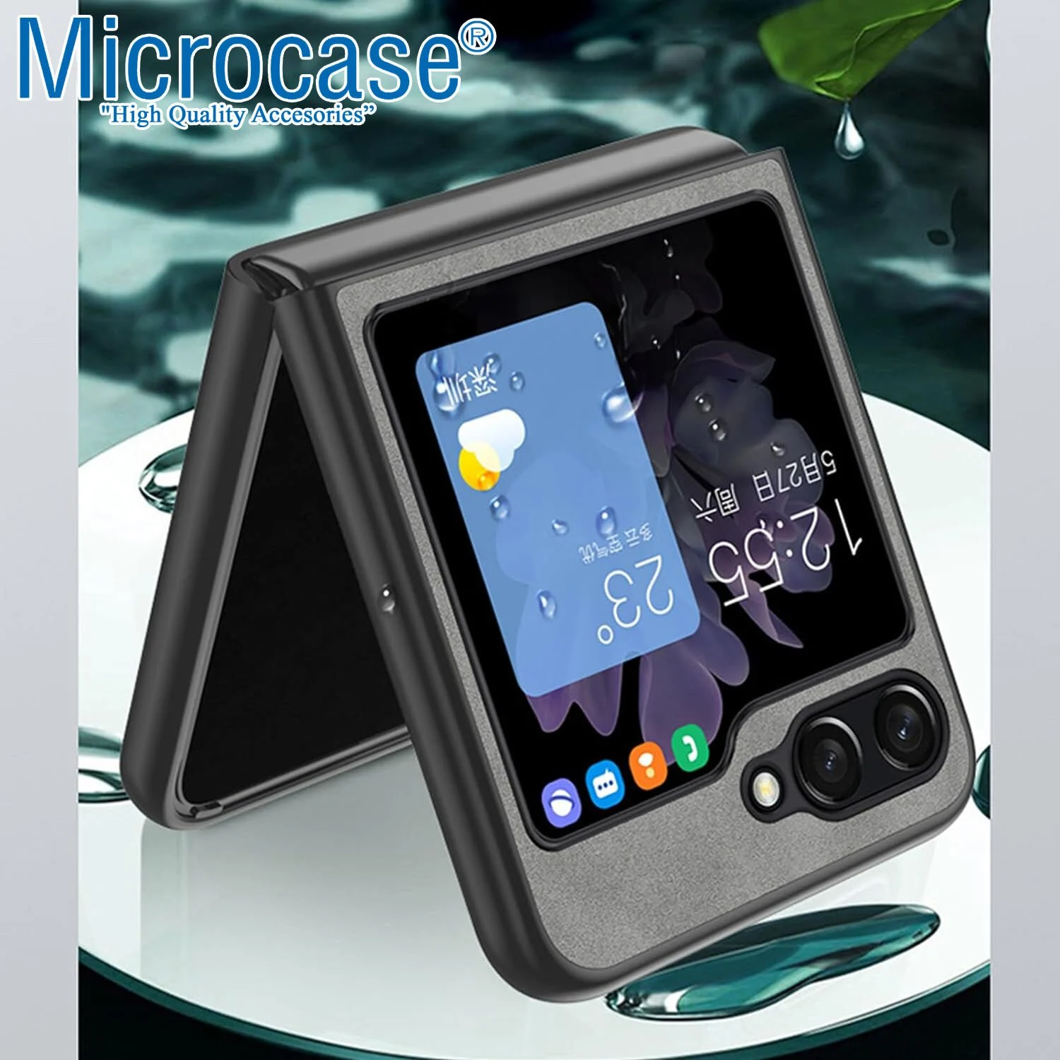 Microcase Samsung Galaxy Uyumlu  Uyumlu Z Flip5 İçin Deri Desenli Plastik Koruma Kılıf - Al3156 Yeşil