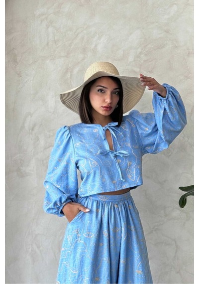 Verymoda Nakışlı Önden Bağlamalı Bluz F1902 Açık Mavi