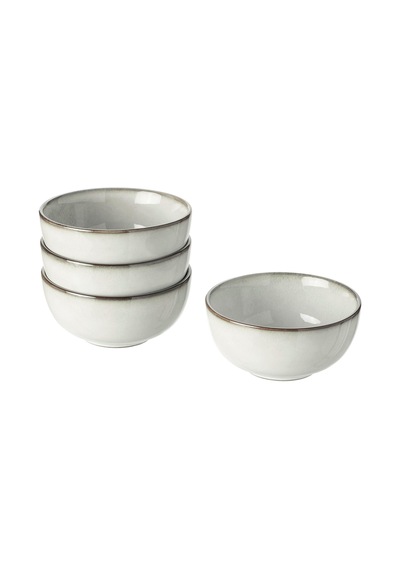 4 Lü Kase Seti Gri Renk 14 Cm Meridyendukkan Stoneware, Renkli Sır