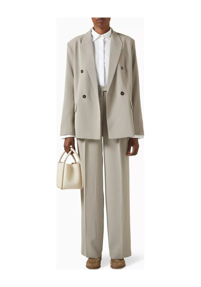 12storeez Krep Kumaş Straight Fit Blazer Ceket, 80 Ler Ilhamlı Feminen Kesim Bej