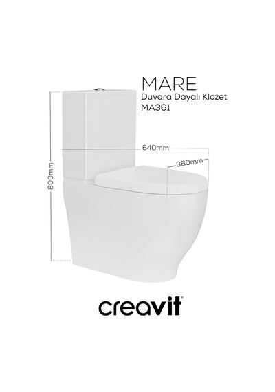 Creavit Mare Beyaz Kanalsız Duvara Sıfır Klozet Takımı Ma361, Creavit Mare Duroplast Yavaş Kapak Beyaz