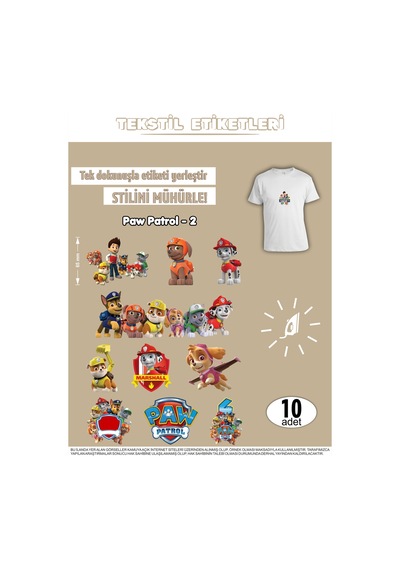 Ütü İle Yapışan Kıyafet Etiketi Paw Patrol Serisi -2 10lu Set Karışık