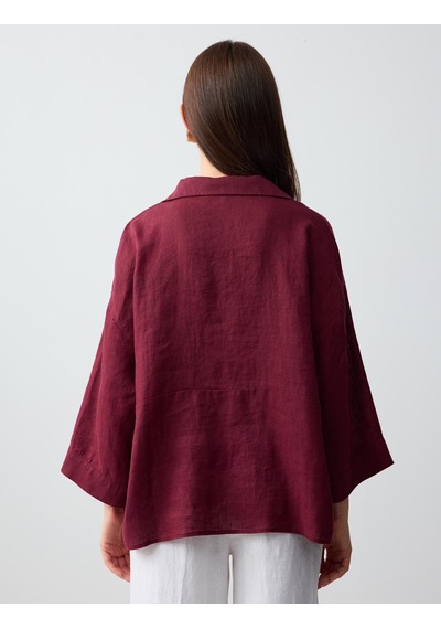 Jimmy Key Jimmy Key Bordo %100 Keten Rahat Kesim Truvakar Kol Gömlek Yaka Bluz 6sw036632562