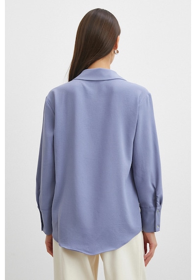 Never More Basic Polyester Gömlek İndigo Indigo